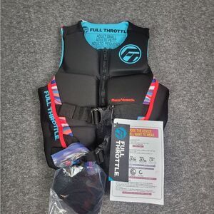 Full Throttle Women's Size S Rapid Dry Flex Back Life Jacket Black Blue Orange